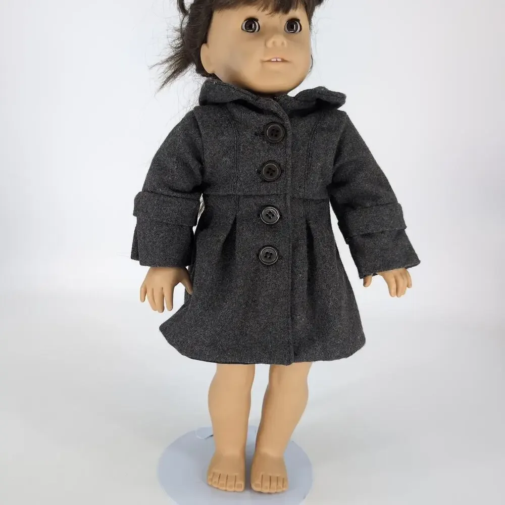 Unbranded Gray Grey Button Down Doll Long Sleeve Winter Coat for 18